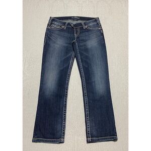Silver Jeans Tuesday Capri Denim Jeans‎ Dark Wash Embellished Pockets